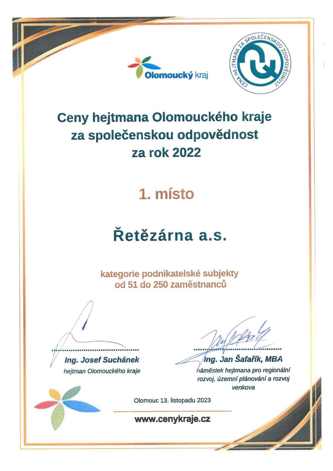 Ceny hejtmana Olomouckého kraje za společenskou odpovědnost za rok 2022